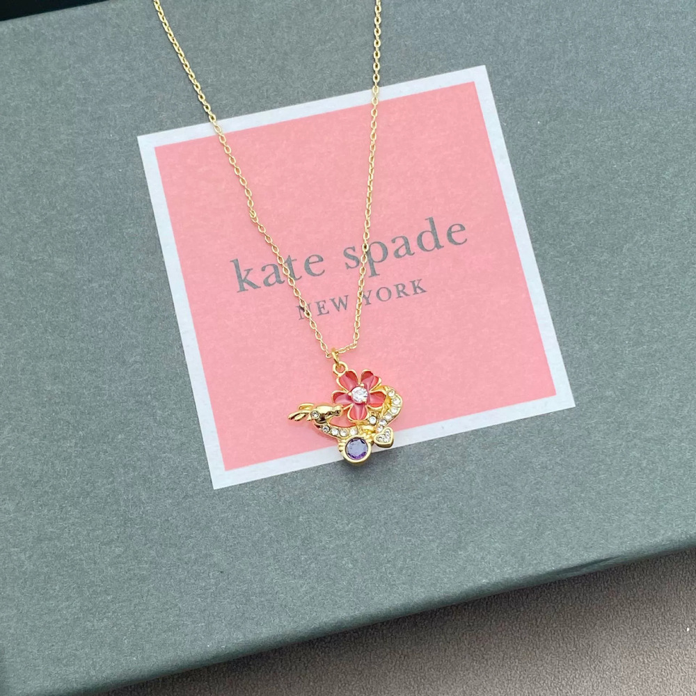 kate spade Enamel Inlaid Flower Full Diamond Dragon Metal Necklace